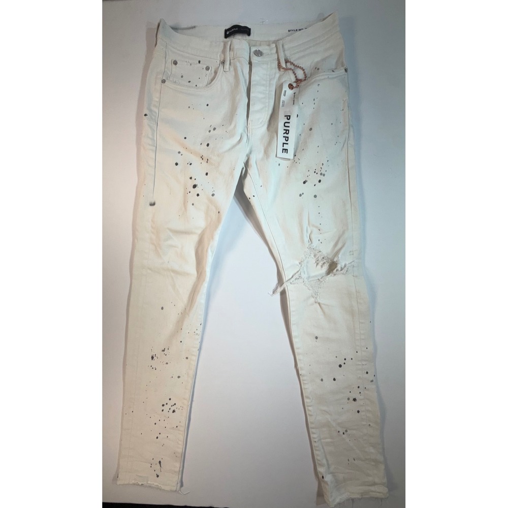 Purple Brand P001 Slim Fit Low Rise White Paint Splatter Jeans Size 32 OWPB122